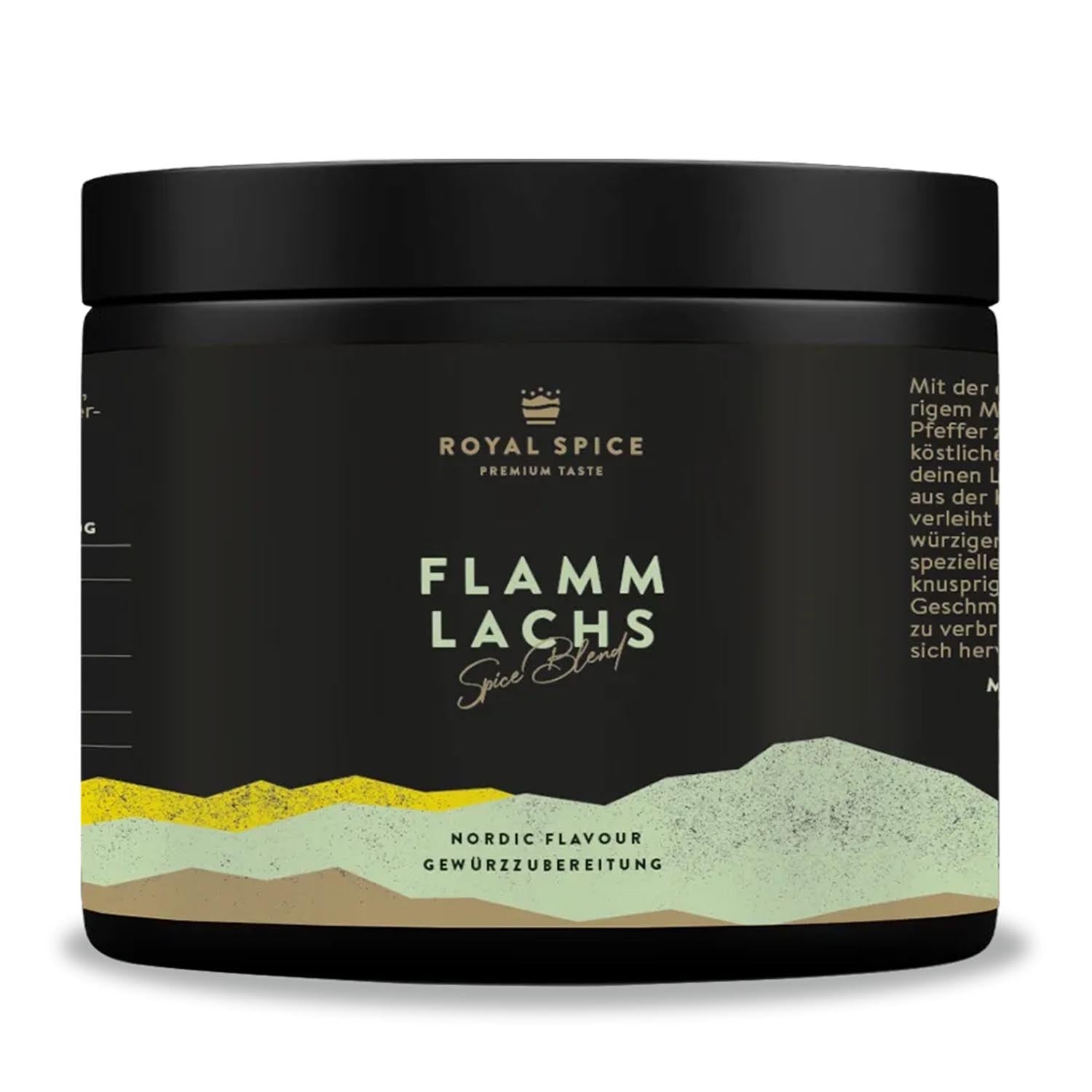 Flammlachs Gewürz von Royal Spice, perfekt für Lachs vom Räucherbrett in der grossen Dose
