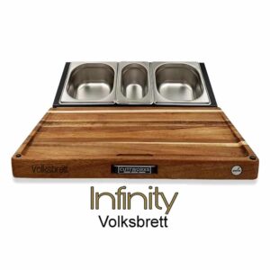 Das Infinity Volksbrett von Cuttworxs ist die perfekte Schneide- und Tranchierstation für anspruchsvolle Köche, die einen funktionalen Arbeitsplatz für sauberes Kochen suchen.